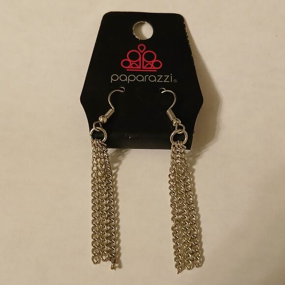 Paparazzi Silver Tone Chain Tassel Drop Dangle Hook Earrings - Picture 1 of 8